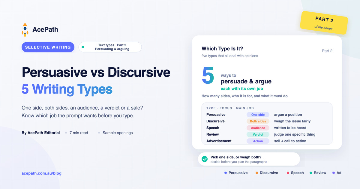 Persuasive vs Discursive: 5 Selective Writing Types — Selective test prep guide by AcePath