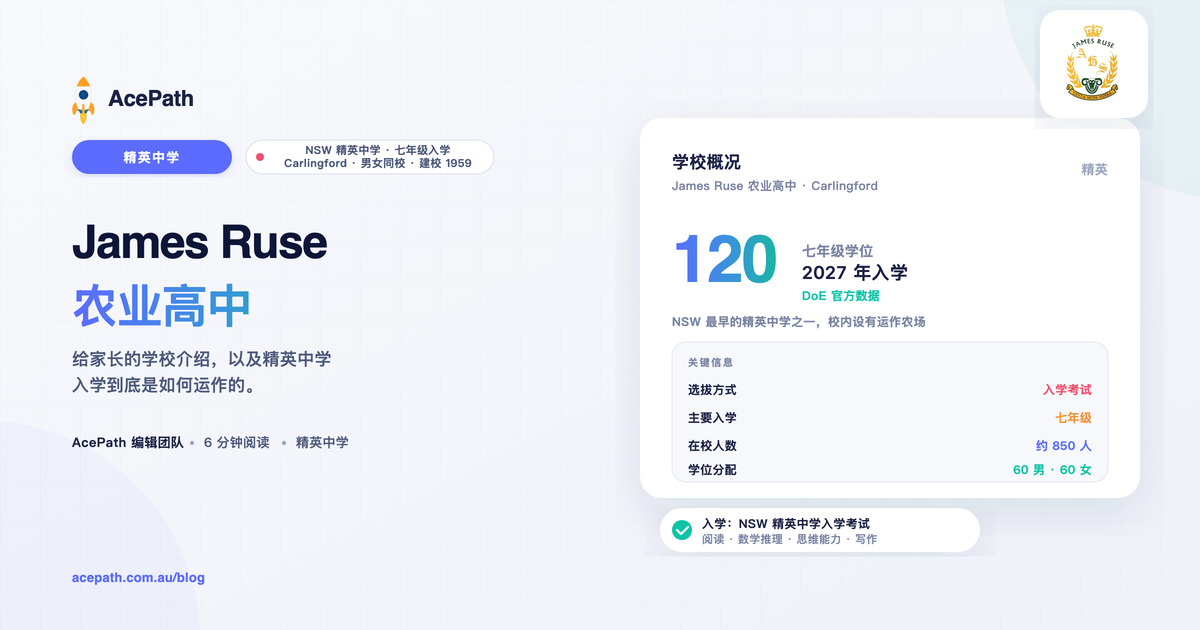 James Ruse 农业高中：精英中学入学指南 — Selective test prep guide by AcePath